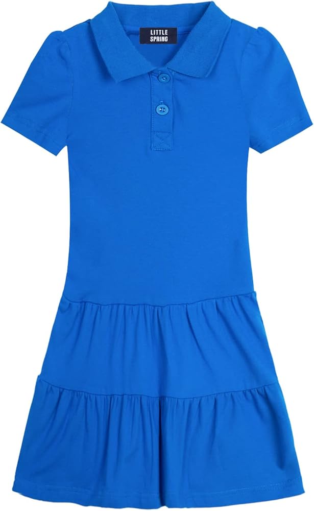 LittleSpring Girls Uniform Pique Polo Dress Short Sleeve