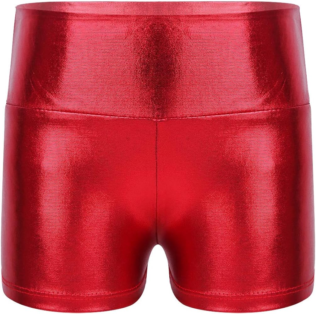 Kids Girls Shiny Metallic Dance Shorts Workout Booty Shorts High Waist Boy-Cut Bottoms Gym Sports Activewear