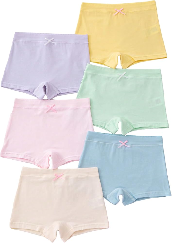 Floerns Girl's 6 Pcs Solid Bow Front Boxer Brief Colorblock Underwear Panties