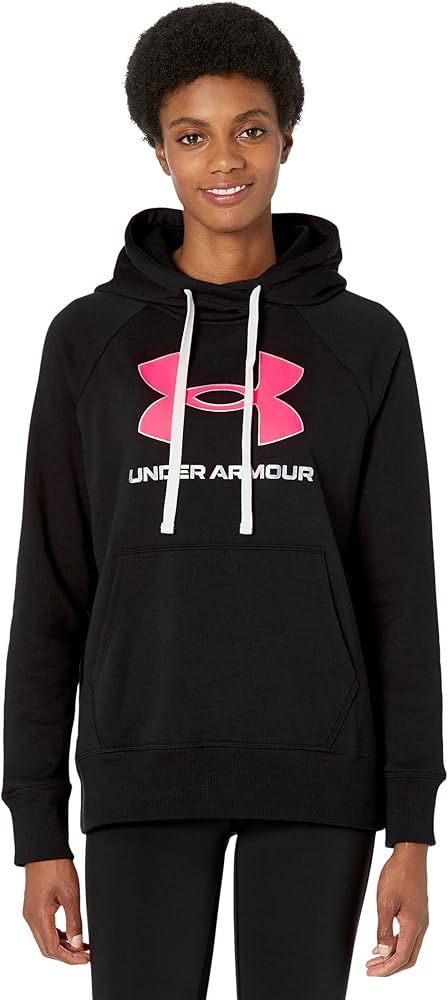 Under Armour Rival Fleece Big Logo Print Fill Hoodie Black/Pink Punk XL (US 16)