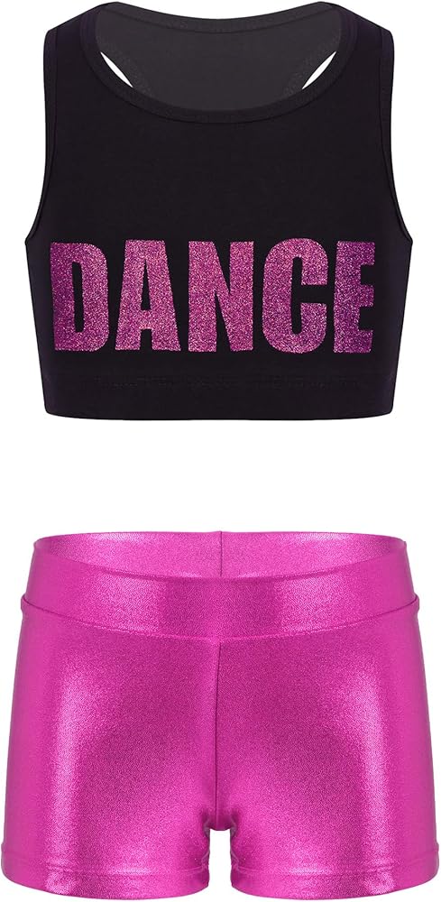 YEAHDOR Kids Girls' 2-Pieces Gymnastics Dancing Crop Top Bra with Shorts Sets Athletic Sports Outfits Dancewear