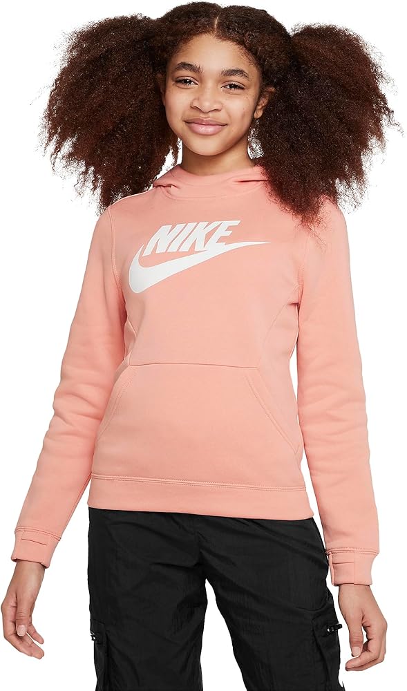 Nike Sportswear Light Madder Root/White BV0783-824 Older Kids Girls Fleece Pullover Hoodie