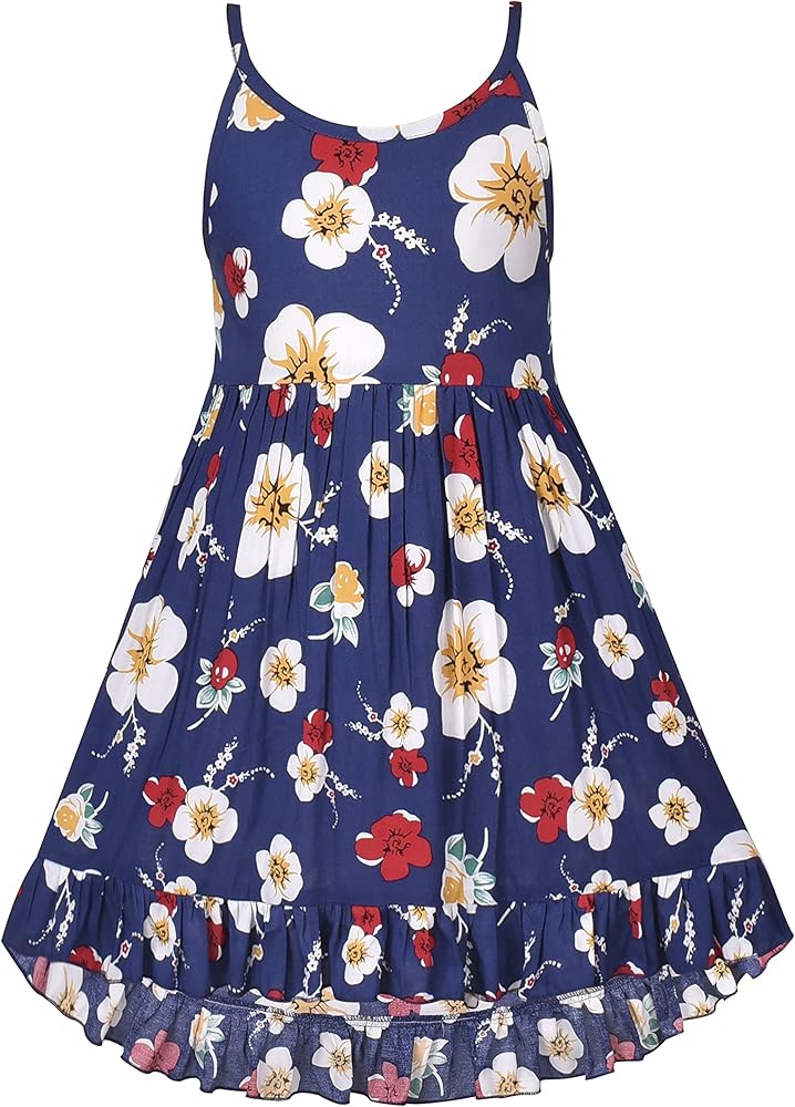 Sunny Fashion Girls Dress Floral Soft Fabric Open Back Sundress Size 4-8