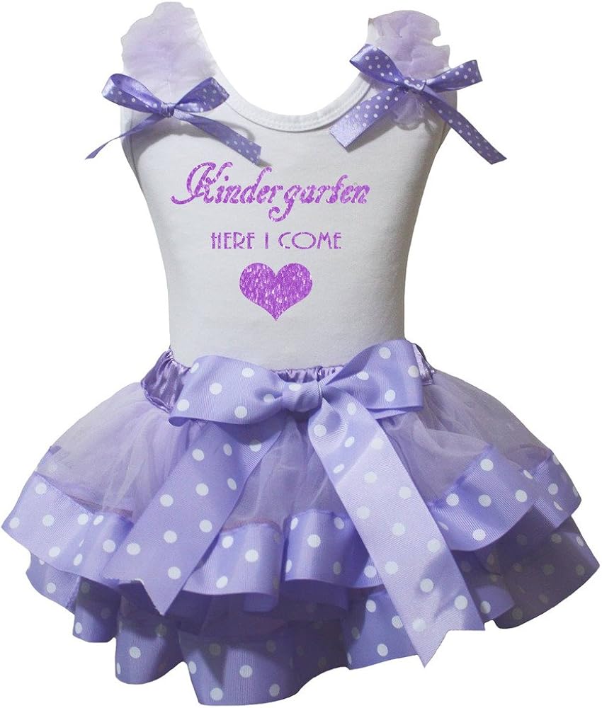 Petitebella Kindergarten I Come Lavender Shirt White Dots Petal Skirt Nb-8y