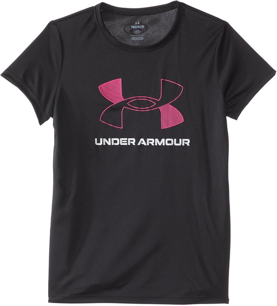 Under Armour Girls Tech Big Logo Short Sleeve T Shirt, (001) Black / / Rebel Pink, Small