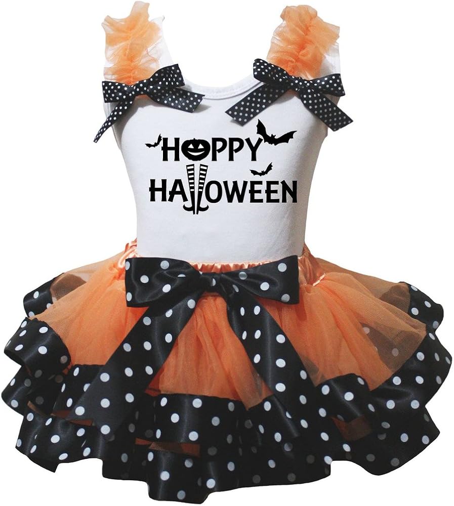 Petitebella Happy Halloween White Shirt Orange Black Dots Petal Skirt Nb-8y