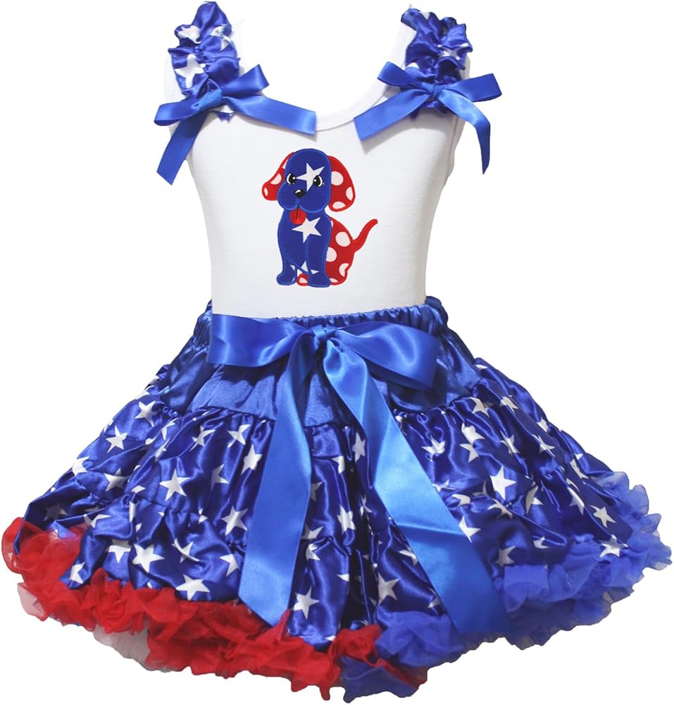 Petitebella Starry Dog White Shirt Blue Patriotic Stars Petti Skirt Outfit 1-8y