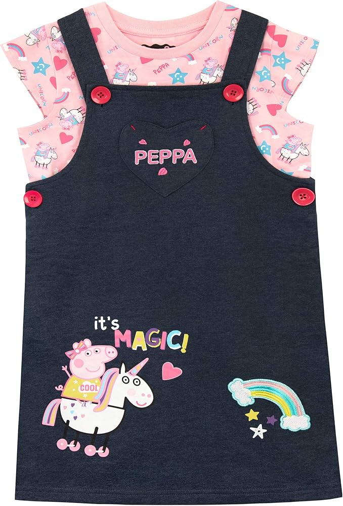 Peppa Pig Girls' Unicorn Pinafore Dress & T-Shirt