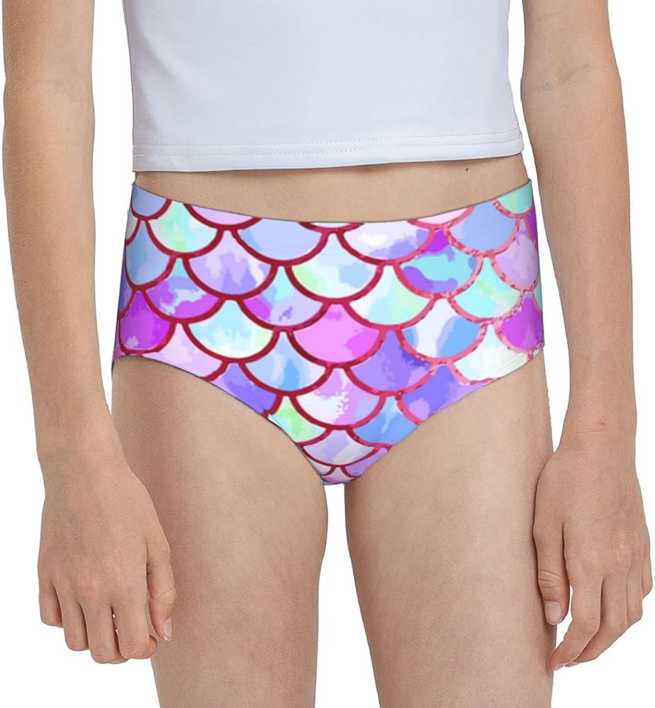 Augenstern Cotton Underwear Watercolor Mermaid Fish Scales Girls'Briefs Soft Underpants