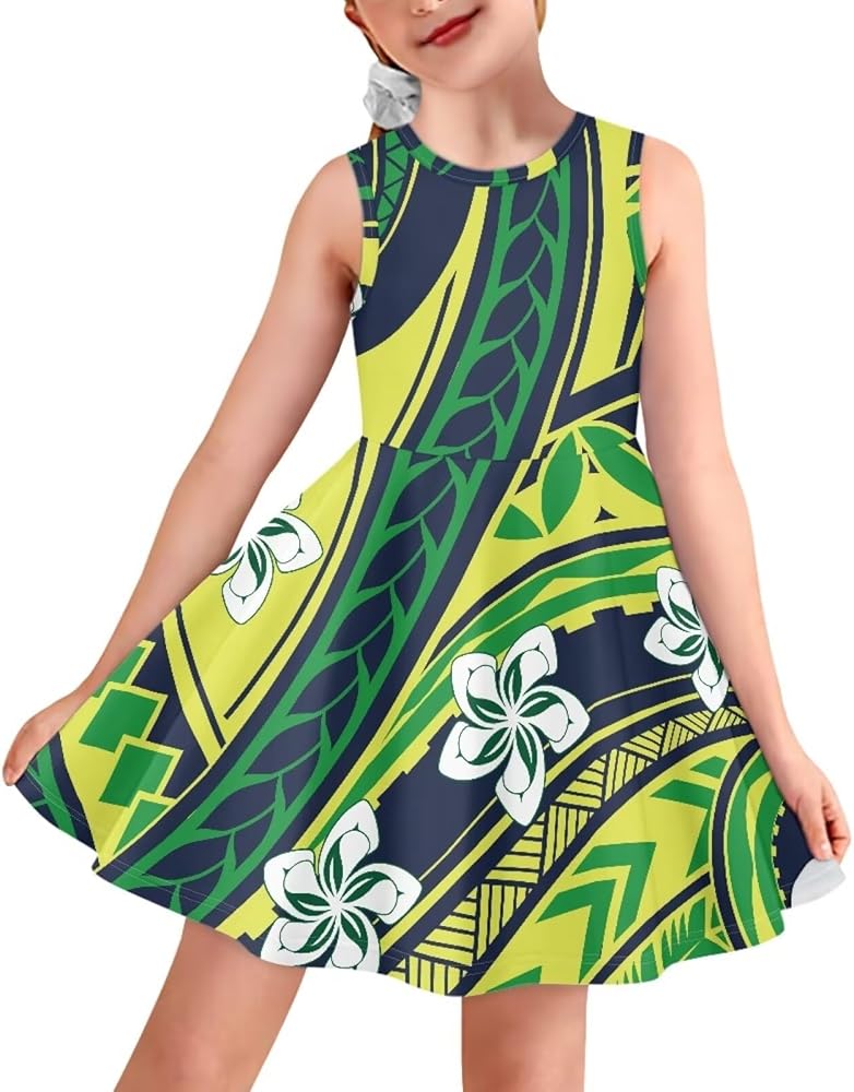 Beach Midi Dresses Polynesian Puletasi Samoa Girls Dress A-Line Swing Twirl School Dress Wedding Birthday Dress