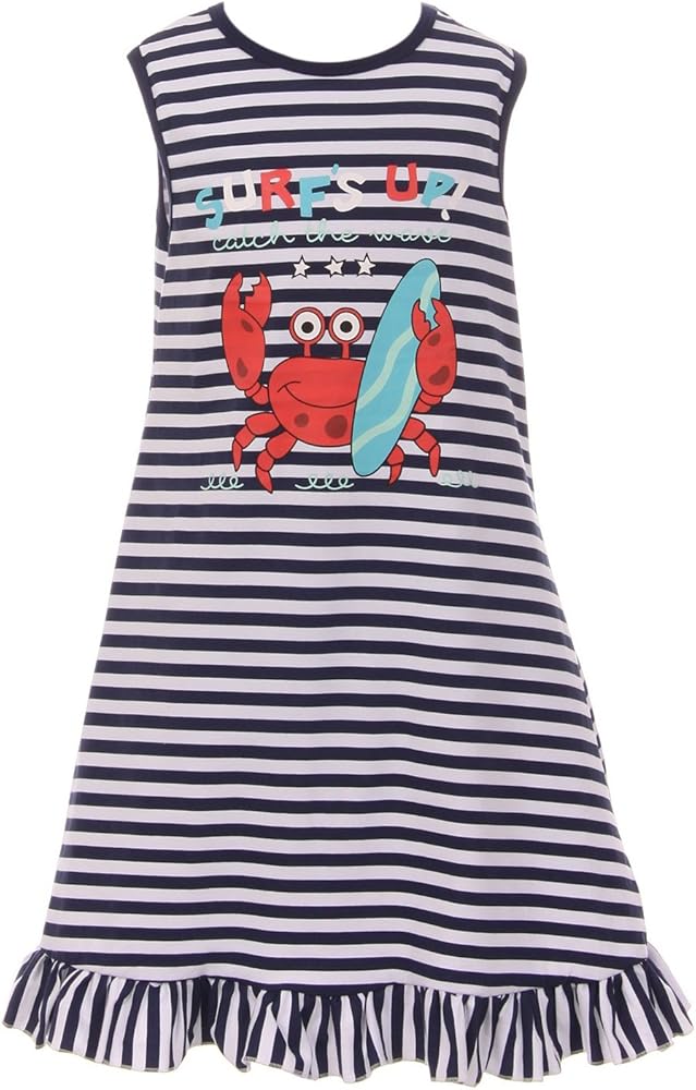 Little Girls Lovely Sleeveless Stripe Crab Birthday Party Flower Girl Dress 2T-8