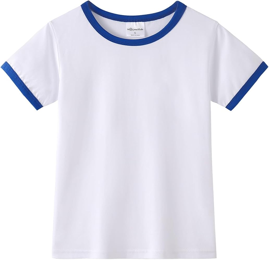 Noomelfish Girls Short Sleeve Ringer Tee Tops Contrast Binding Cotton T-shirts (5-12 Years)