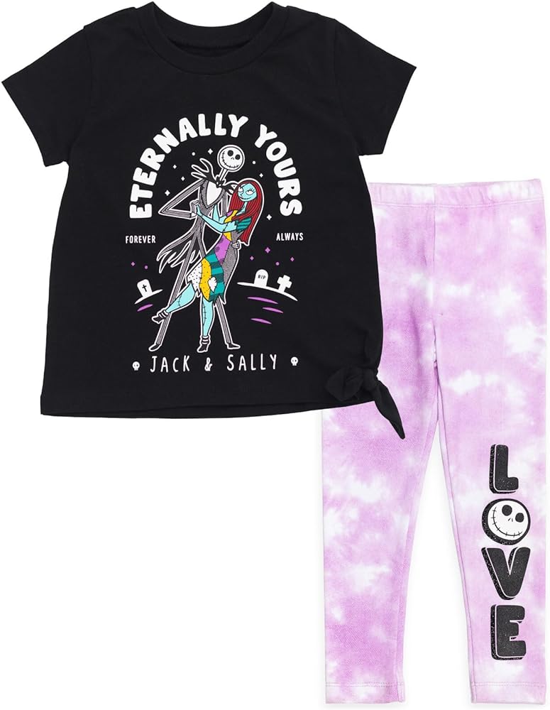 Disney Nightmare Before Christmas Sally Jack Skellington Girls T-Shirt and Leggings Outfit Set Toddler to Little Kid