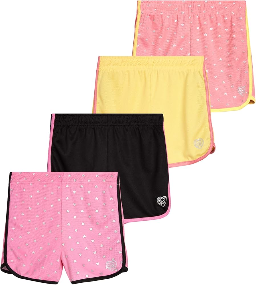 Body Glove Girls' Active Shorts - 4 Pack Mesh Athletic Performance Gym Dolphin Shorts (7-12)