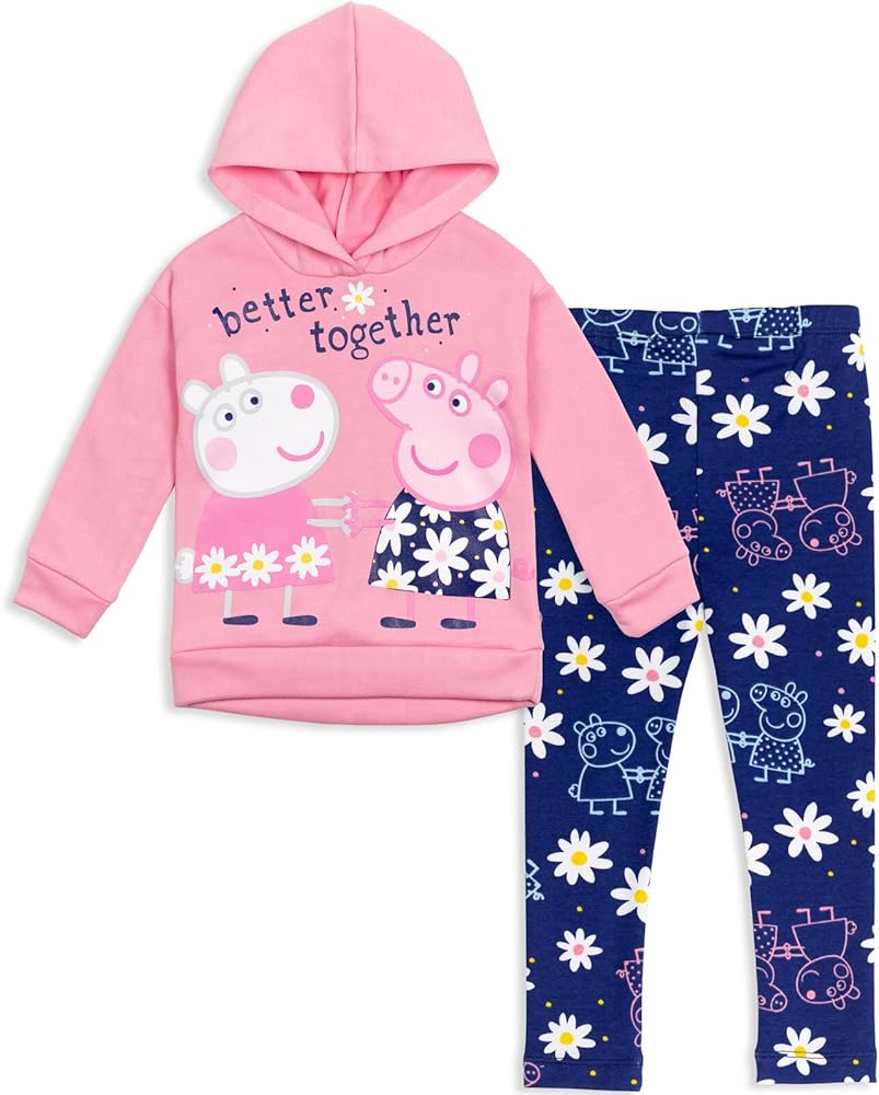 Peppa Pig Girls Pullover Fleece Hoodie and Leggings Outfit Set Toddler to Big Kid