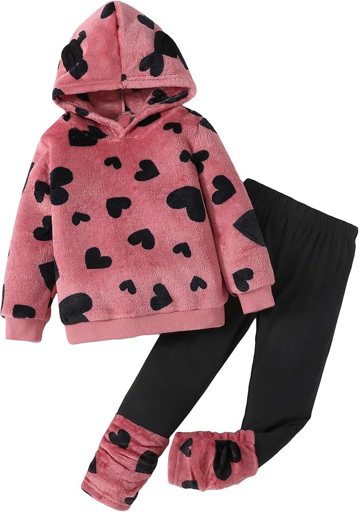 SOLY HUX Toddler Girl's 2 Piece Outfits Heart Print Long Sleeve Hoodies and Leggings Set Multicoloured Heart 4Y