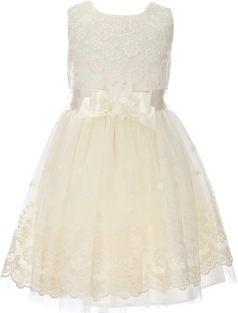 Bonnie Jean Girls 3M-16 Embroidered Lace Flower Waist Special Occasion Dress