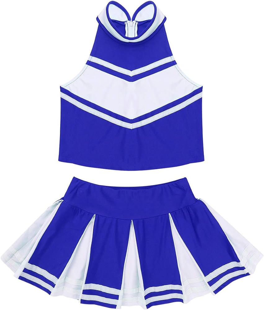 MSemis Girls Classic Cheerleading Team Uniform Youth Shell Top Vest Mini Pleated Skirts Socks School Uniform