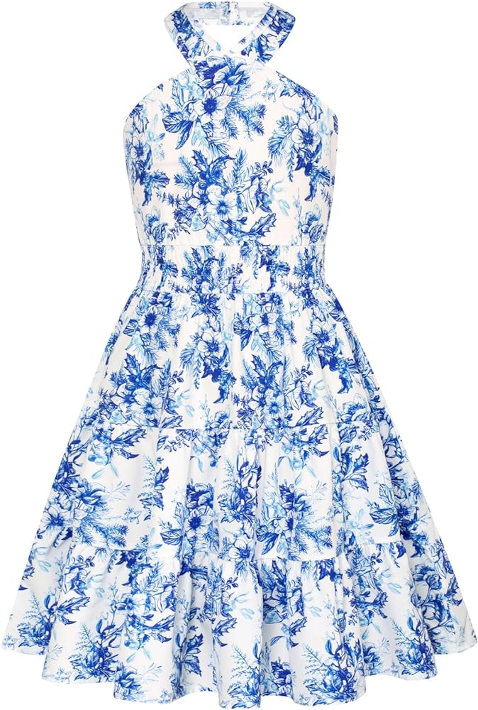 GRACE KARIN Girls Summer Dress Off Shoulder Floral A-line Midi Dress 5-14Y