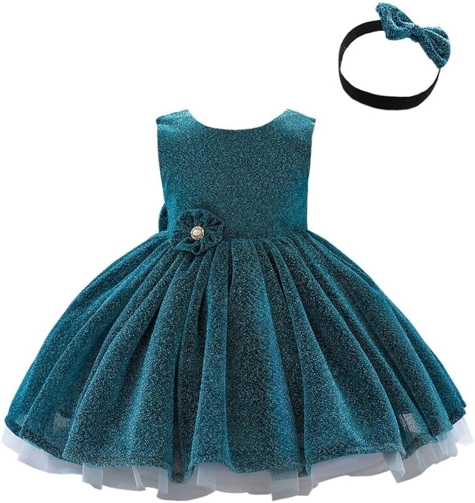 Dressy Daisy Baby Toddler Girls' Special Occasion Dresses Wedding Flower Girl Christmas Party Fancy Ball Gown with Headband