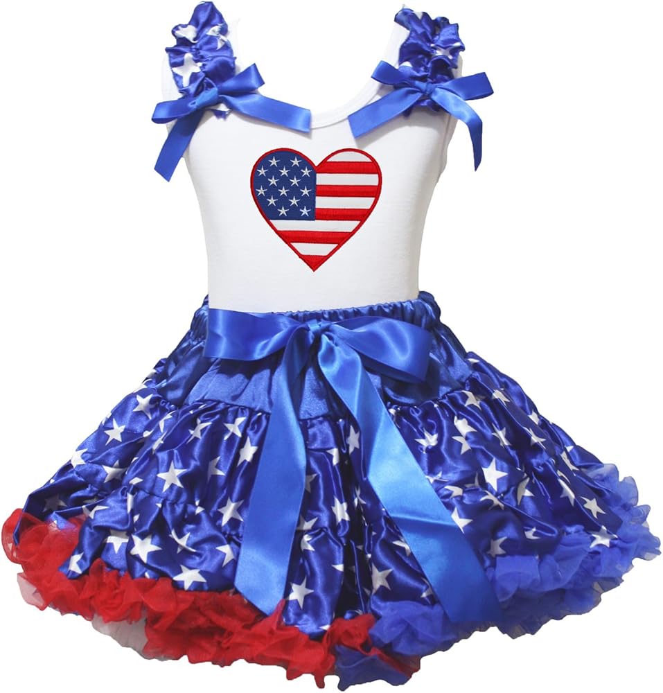 Petitebella USA Heart White Shirt Blue Patriotic Stars Petti Skirt Outfit 1-8y