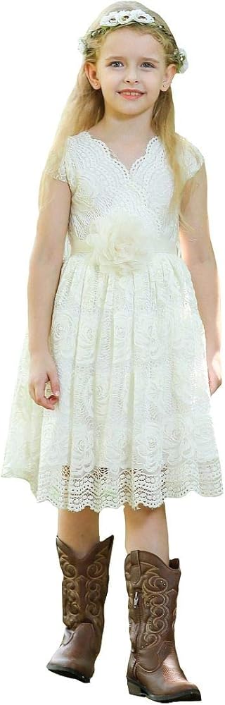 Bow Dream Lace Flower Girl Dress Country Daily Casual Party