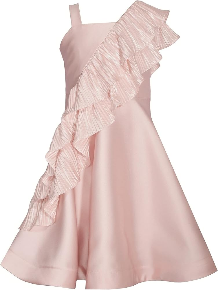 Bonnie Jean Girls 7-16 Pale Pink Mikado Pleated Satin Ruffle Dress