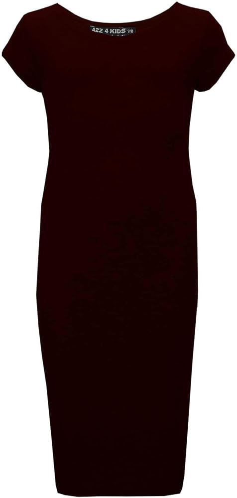 A2Z 4 Kids Girls Bodycon Plain Short Sleeve Long Length Dresses - Midi Dress Chocolate 13