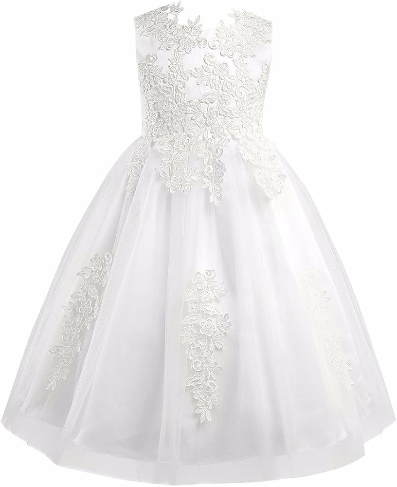 FEESHOW Crochet Embroidered Flower Girl Dress Princess Pageant Formal Wedding Bridesmaid Party Prom Dress