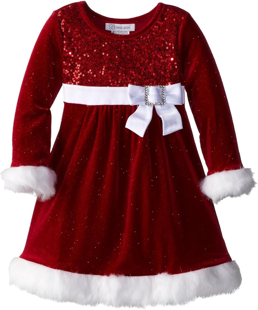 Bonnie Jean Big Girls' Sequin Bodice Santa Dress Fur Trim