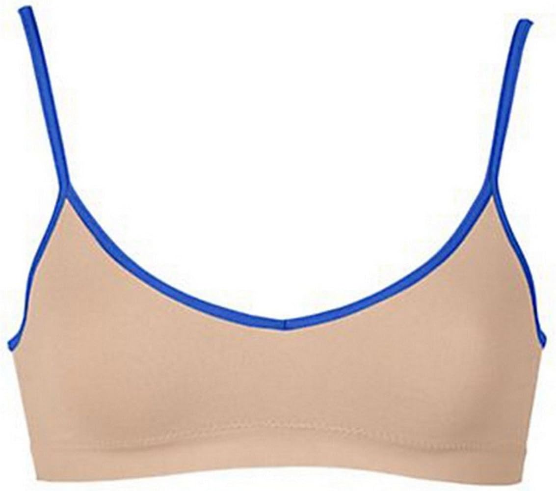 Hanes Girls' Cami Strap Wirefree Bra 2-Pack, Nude/Navy Glisten, X-Large