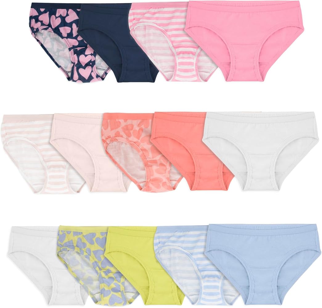 Fruit of the Loom Girls' Eversoft 100% Cotton Hipster Underwear, 14 Pack, Size 8 Multicolor