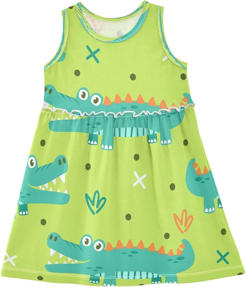 Cute Crocodile Fire Girls Dress Kids Toddler Casual Dresses Summer Dresses 2T