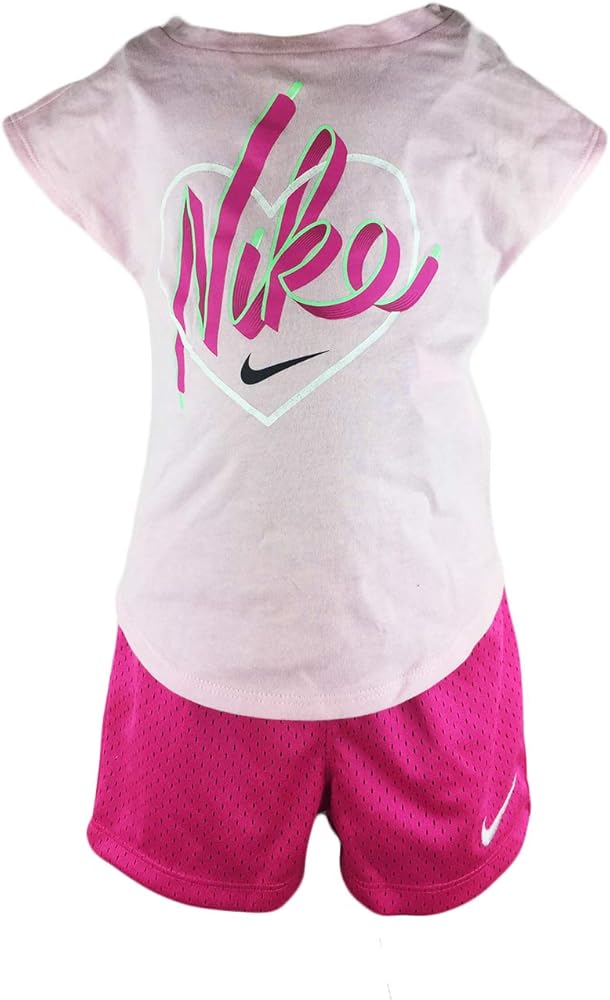 Nike Girs Heart Top and Shorts Set (2T, Laser Fuchsia)