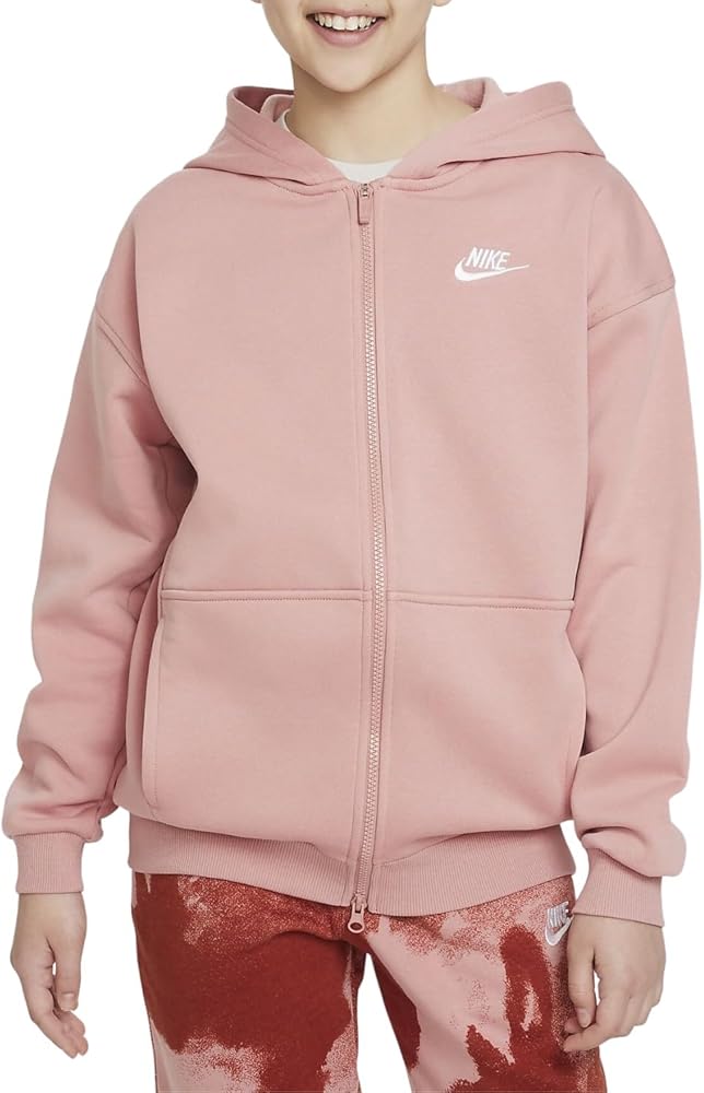 Nike Sportswear Club Fleece Big Kids' (Girls') Oversized Full-Zip Hoodie Size - Medium