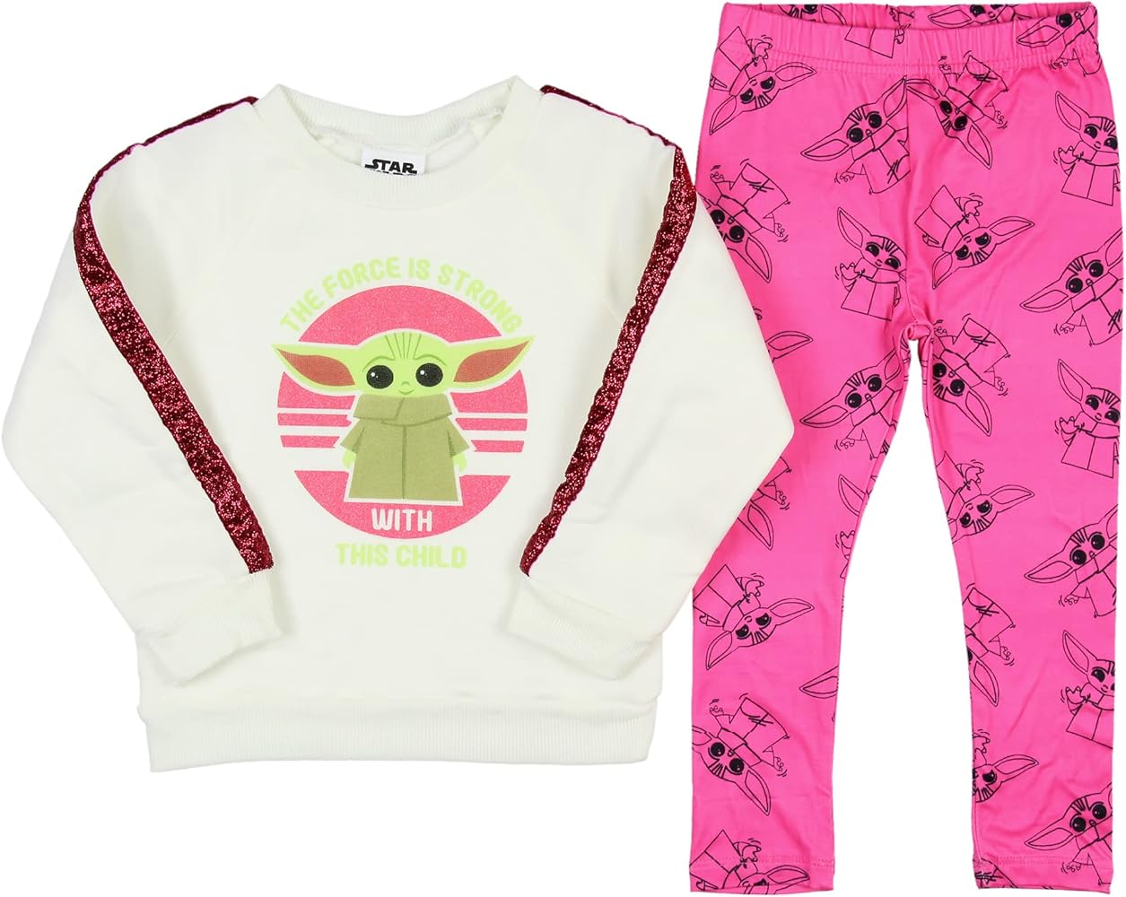 Star Wars The Mandalorian Little Girls The Force Is Strong With This Child Pullover and Leggings 2 Piece Outfit Set