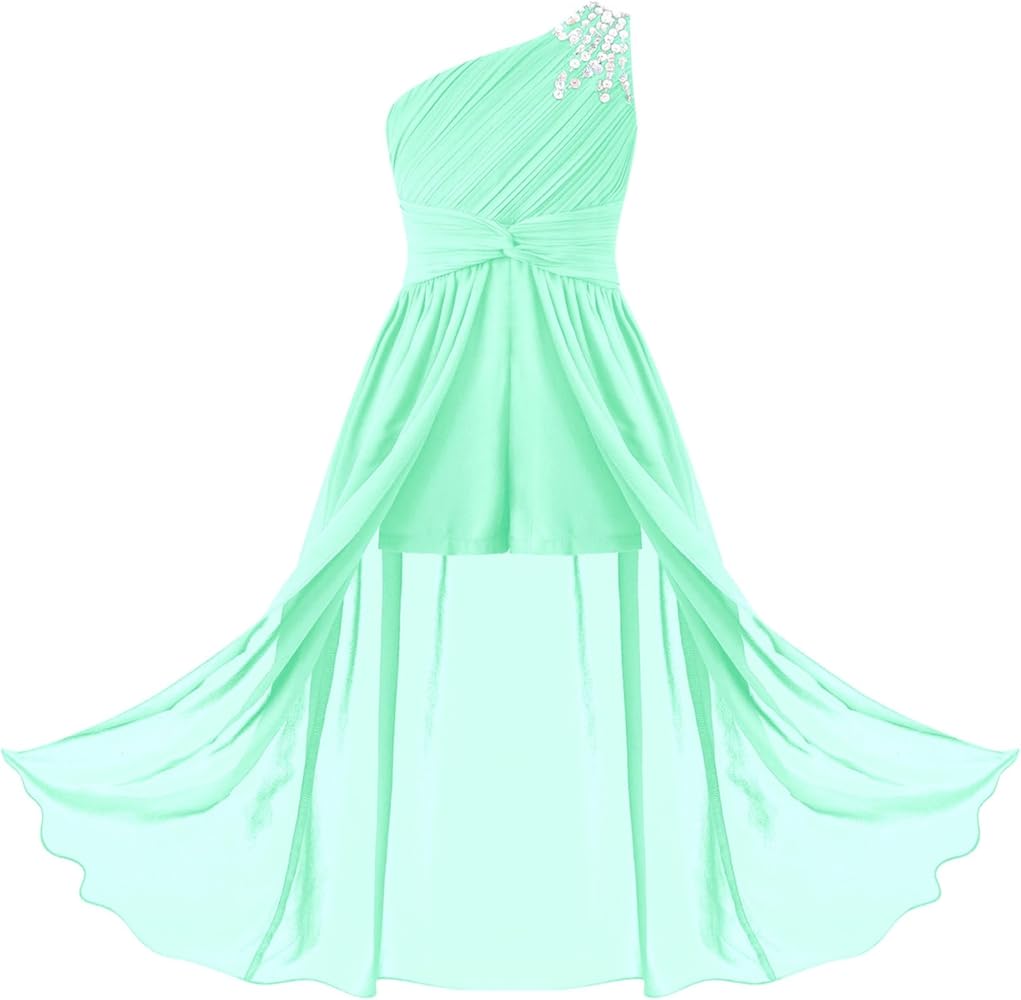 YiZYiF Girls Junior Bridesmaid Dresses for Wedding Elegant One Shoulder Flower Girl Romper Dress