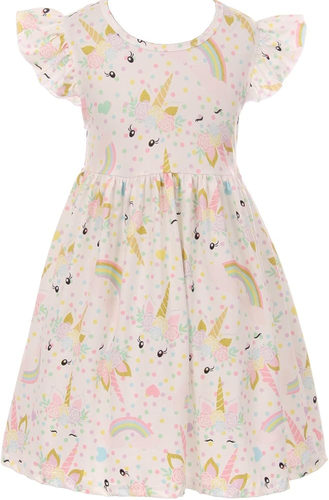 Cap Sleeve Unicorn Print Slip-on Dress 2t-8