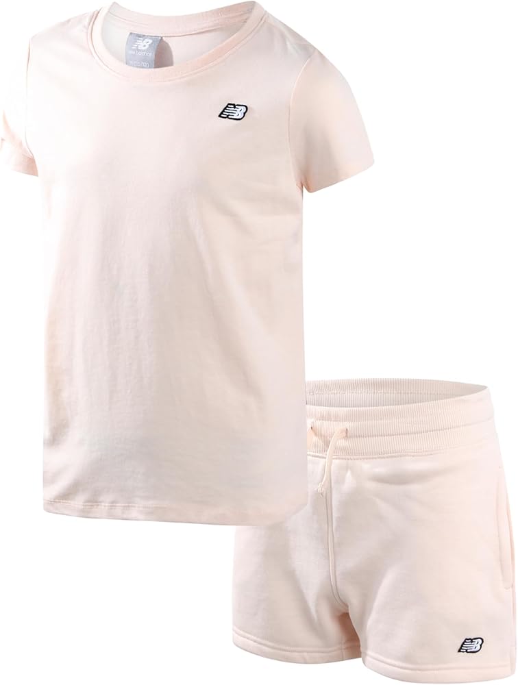 New Balance Girls' Shorts Set - 2 Piece Short Sleeve T-Shirt and French Terry Shorts (7-16)