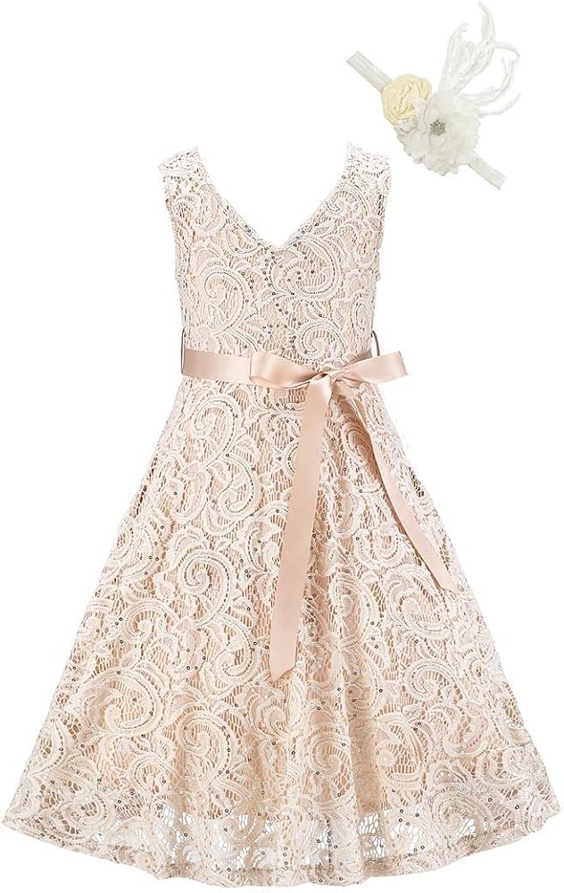 Bow Dream Lovely Lace V-Neck Sleeveless Flower Girl Dress