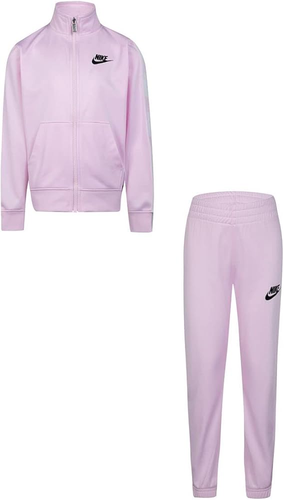 Nike Little Girls Logo Taping Full Zip Jacket & Jogger Pant Tricot 2 Piece Set (P(36G796-A9Y)/W, 4 Years)