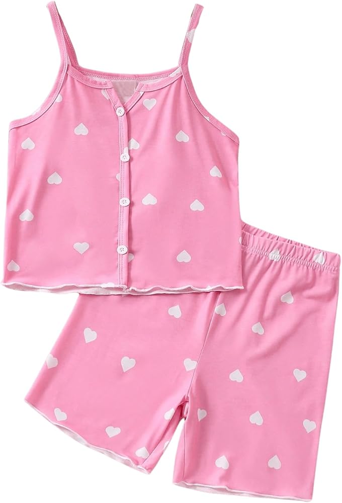 SweatyRocks Girl's 2 Piece Outfits Cute Pattren Lounge Camisole and Shorts Sets