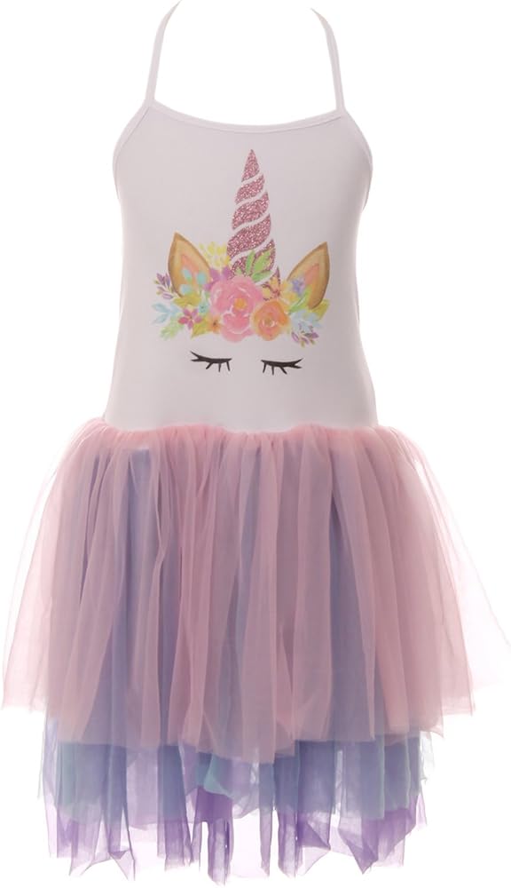 Little Girls Unicorn Glitter Tutu Tulle Birthday Party Flower Girl Dress 2-8