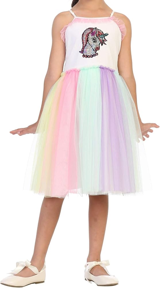 Unicorn Flip Sequin Tutu Dress Flower Girl Dress Party Casual Dress for Girl