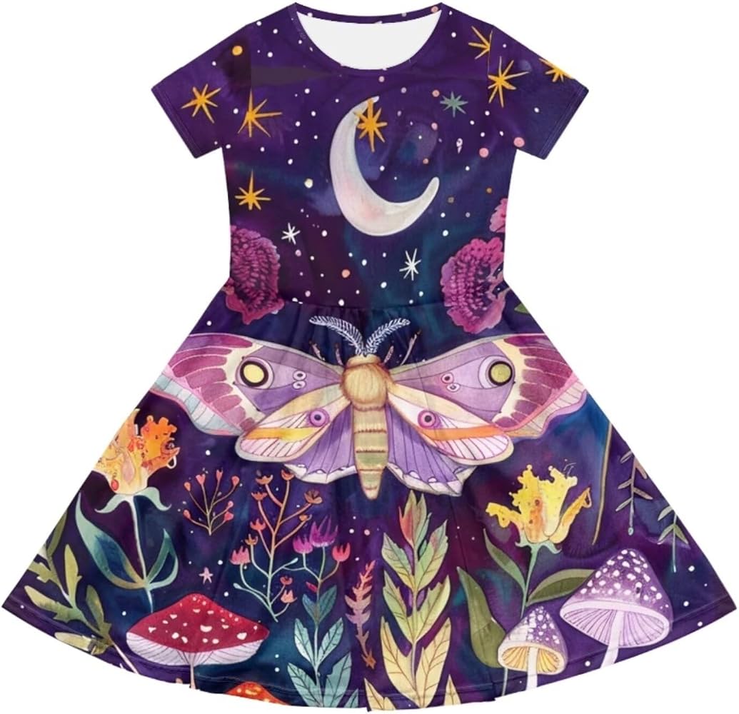 Little Kid Dresses Girls Short Sleeve Dress Playwear Dresses 2-14T