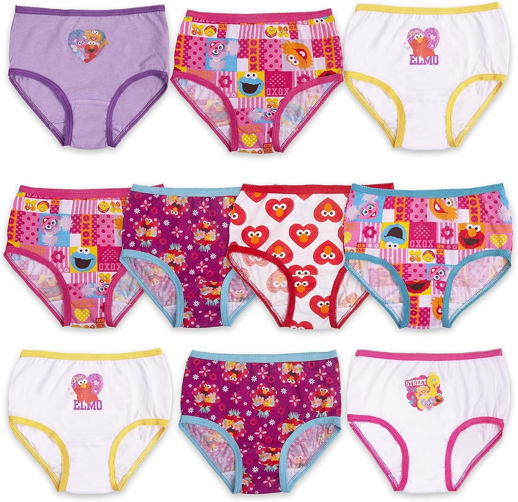 Sesame Street Girls' 100% Combed Cotton Panties Multipacks with Favorites Elmo, Cookie Monster & Big Bird in 18m, 2/3t, 4t