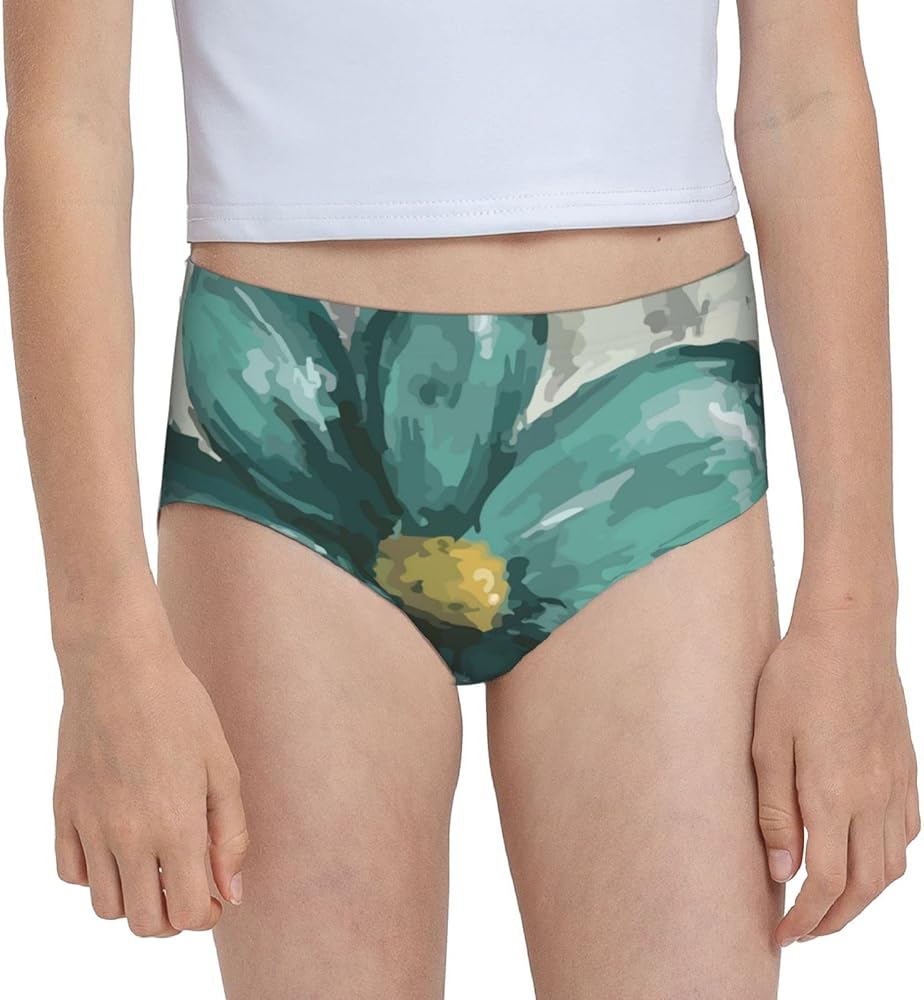 Augenstern Cotton Underwear Teal Grey Vintage Flower Petal Girls'Briefs Soft Underpants