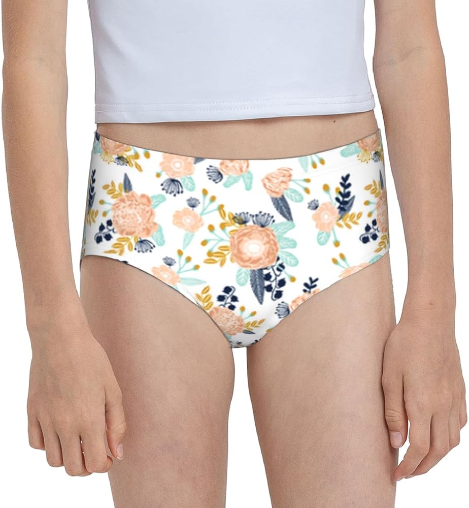 Augenstern Cotton Underwear Florals Peach Navy Blue Girls'Briefs Soft Underpants