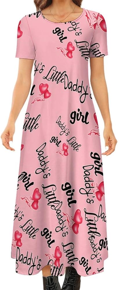 Daddys Little Girl Women's Short Sleeve Maxi Dress Summer Casual Loose Long Dresses for Beach Party