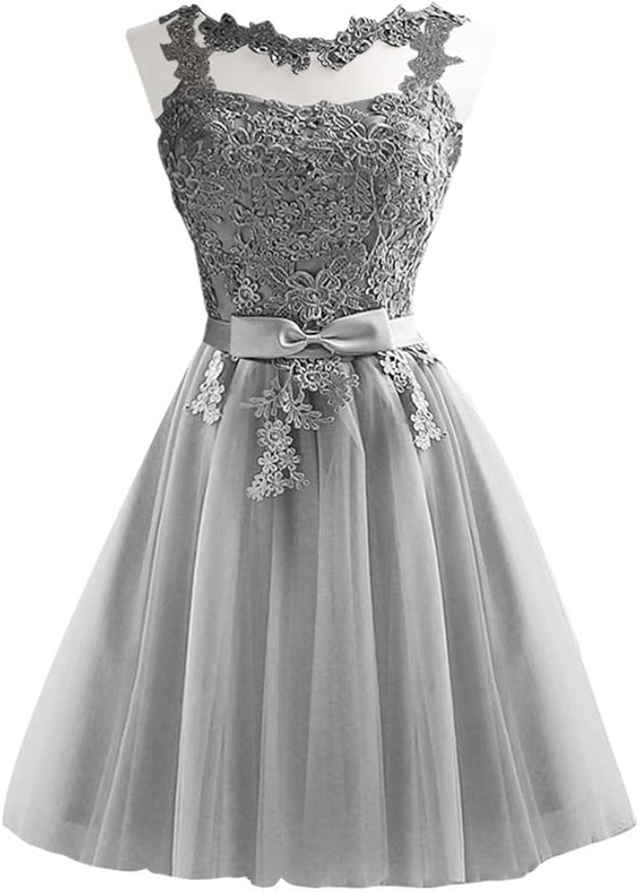 GALPADA Grey Bridesmaid Dresses Floral Lace Wedding Grey Dress Floor Length Dress Formal Vestidos for Women